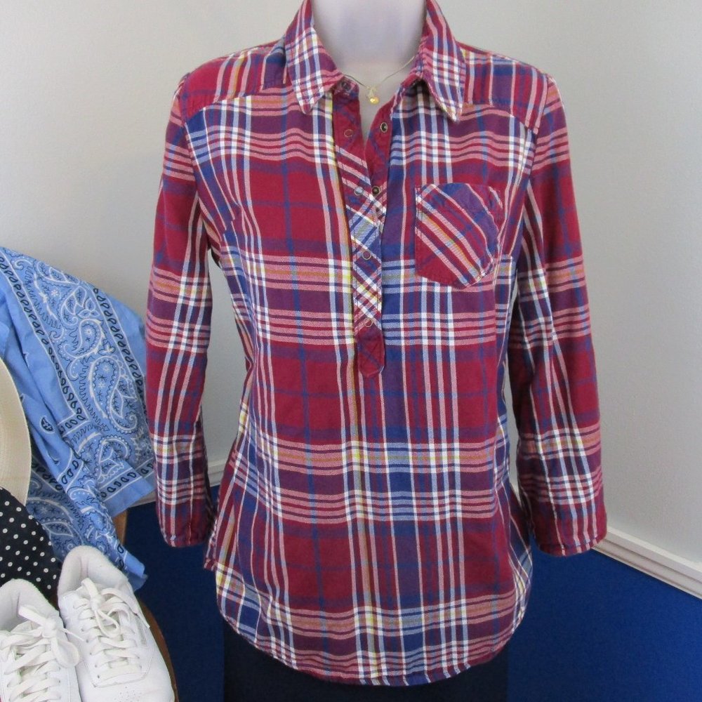 Arizona Plaid Roll Tab 3/4 Sleeve Popover Tunic